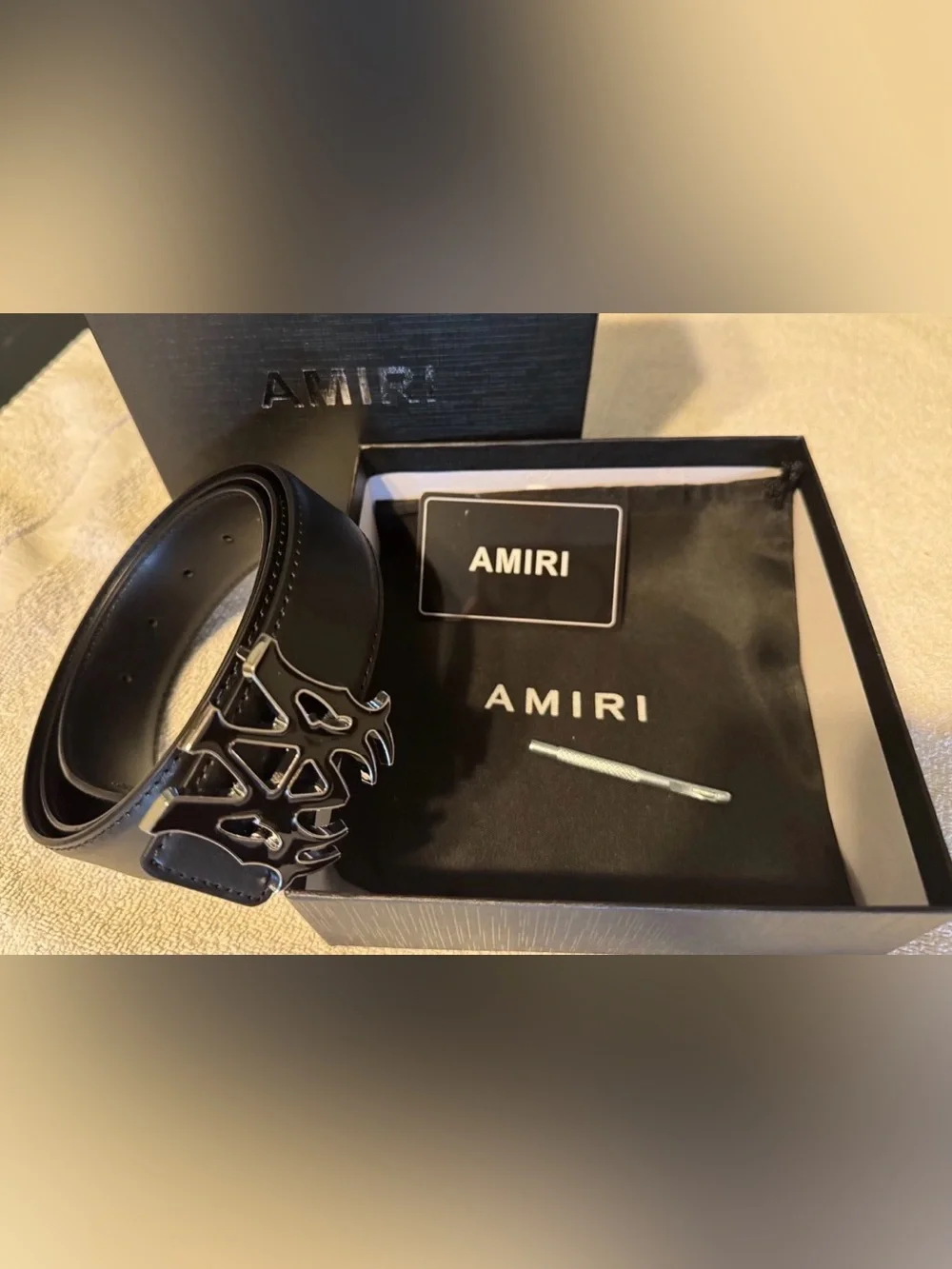 Amiri Black & Silver M.A. Logo Buckle Black  Belt